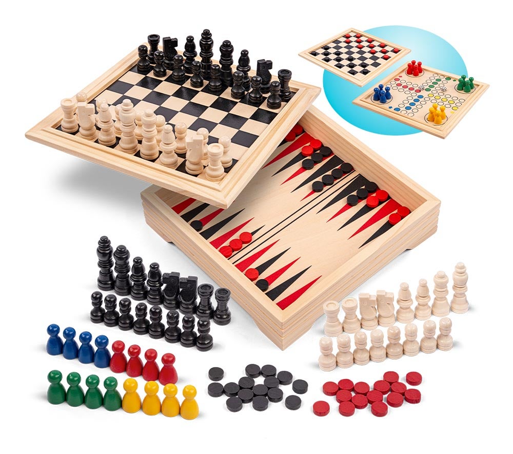 Spill i Tre Ludo Sjakk Dam Backgammon