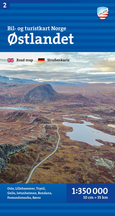 Car and tourist map of Eastern Norway (Østlandet) - 1:350 000