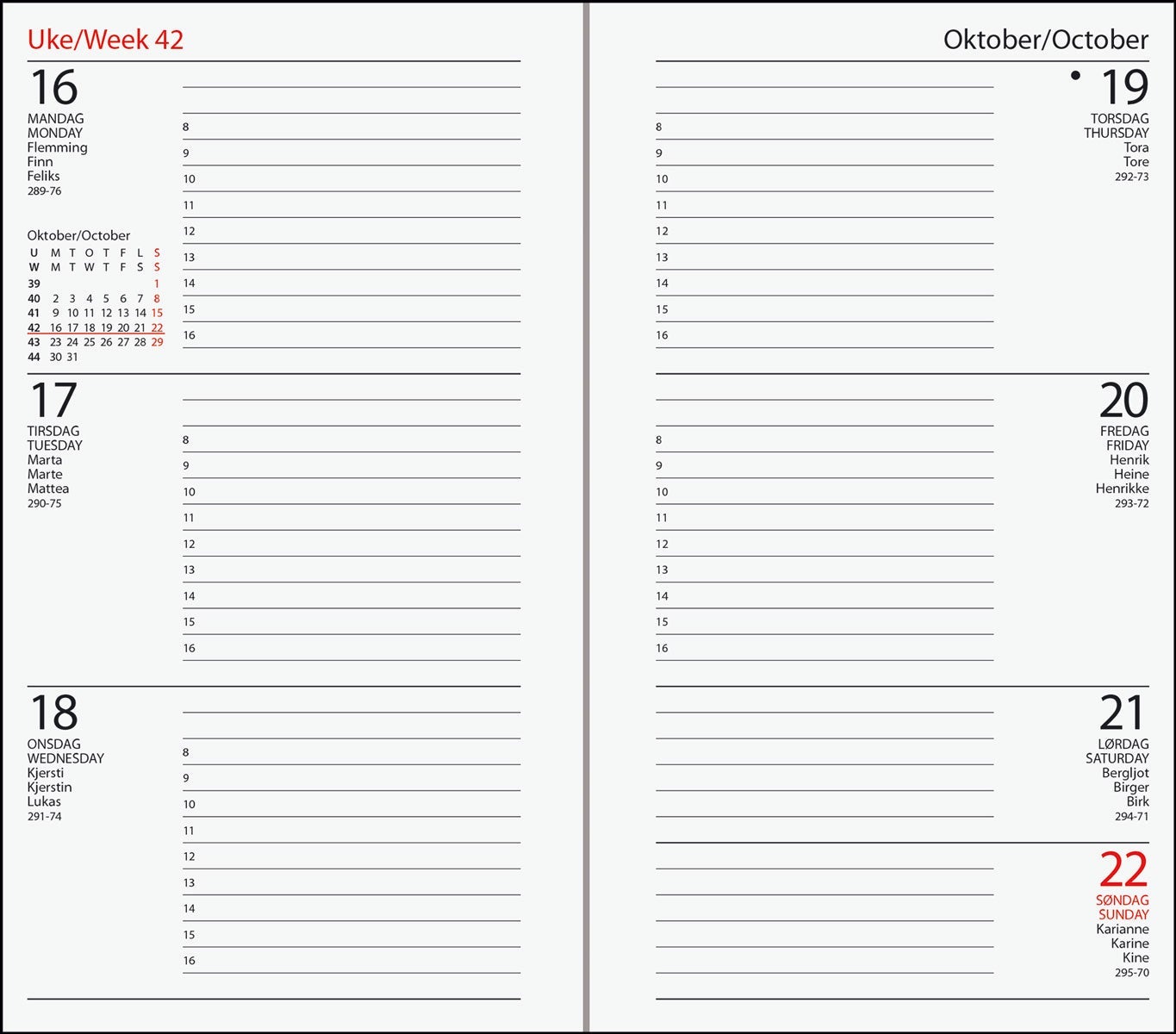Kalender 2022 7.Sans Datum refill i imitert sort