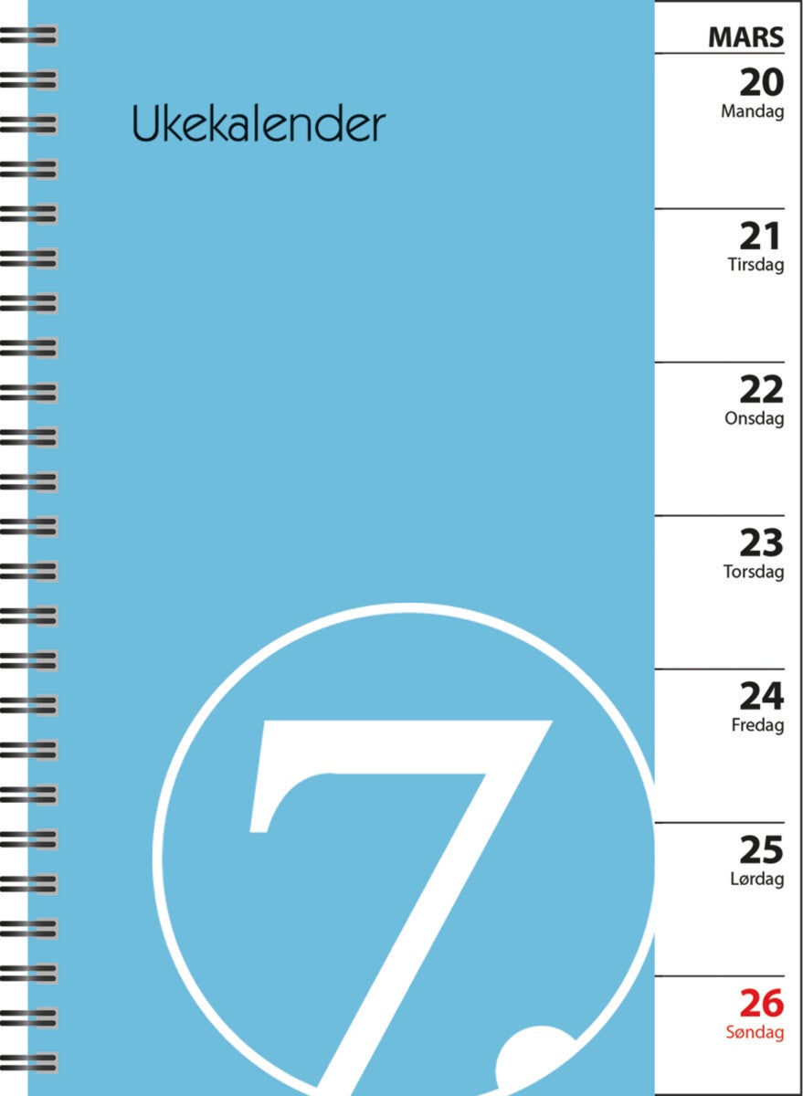 Kalender 2025 7.Sans Ukekalender Spiralisert Refil - Blå