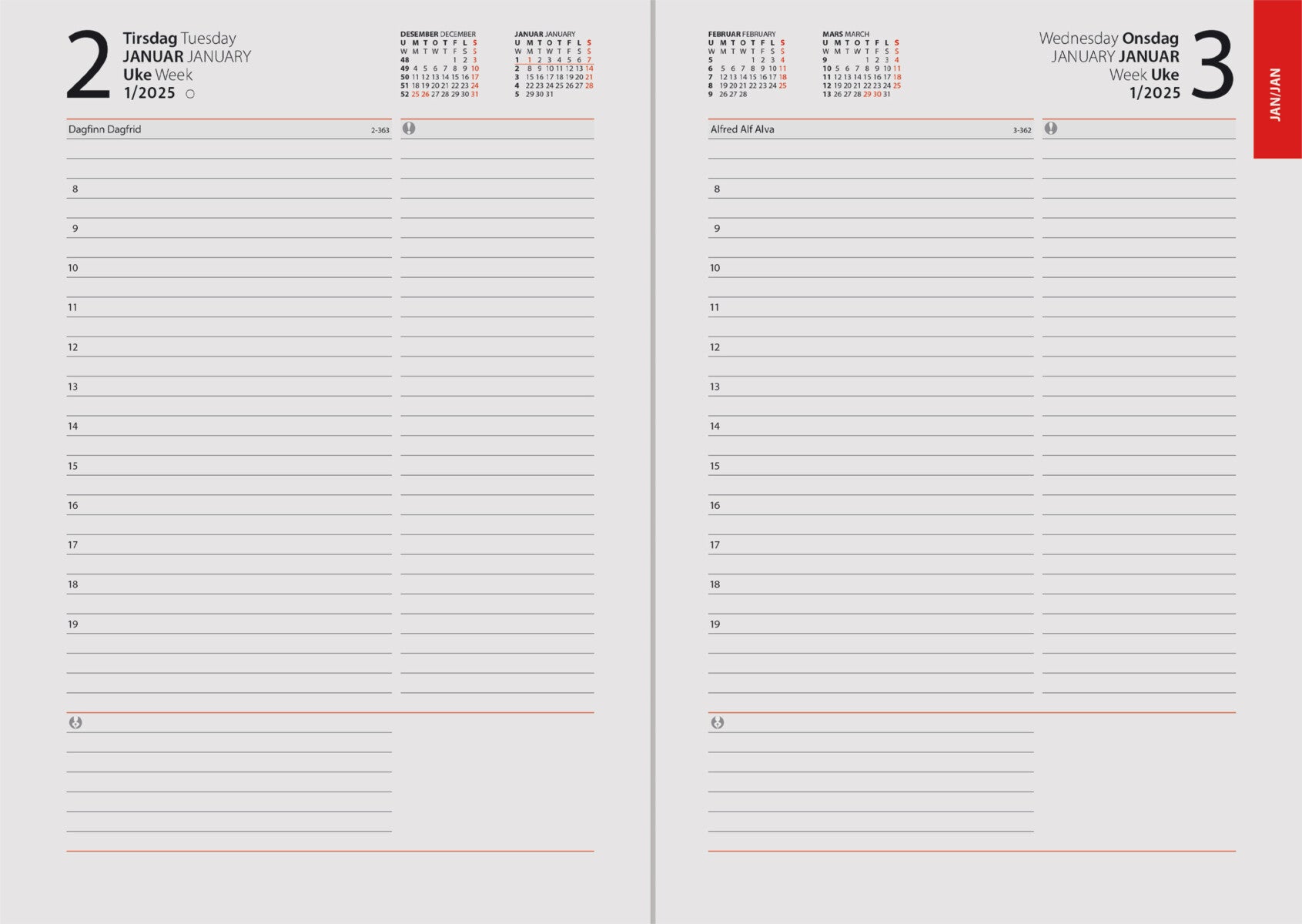 Kalender 2025 7.Sans Dagbok A5 M/Mnd.Reg Innbundet