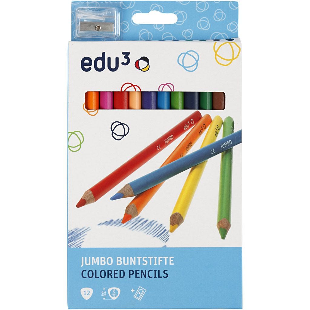 Fargeblyanter Edu3 Jumbo 12pk m/Spisser