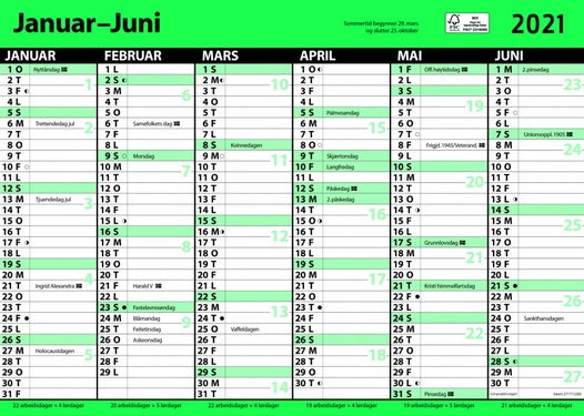 Veggkalender 2021 Kontorkalender enkel A3 m/linjer