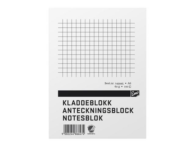 Kladdeblokk A6 Emo ruter 100bl 60g