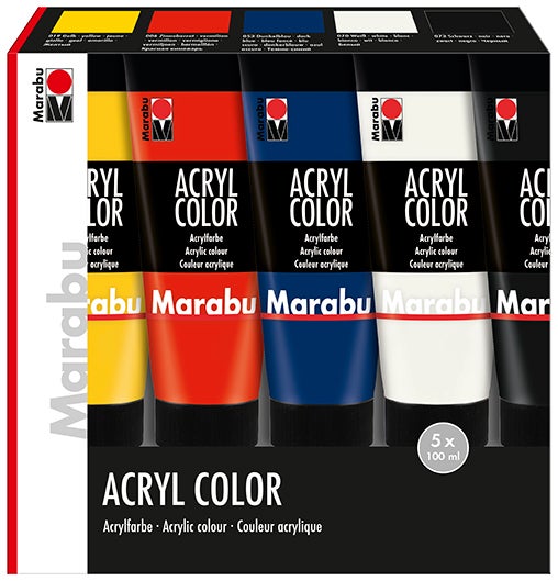 Akrylmalesett Marabu 5x100ml Standardfarger