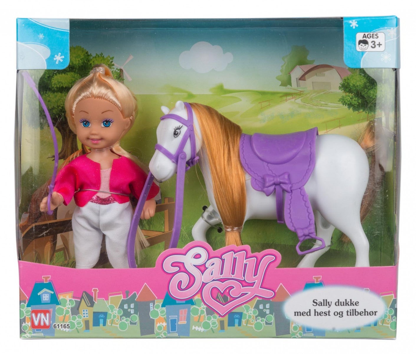 Dukke Sally m/hest og tilbehør