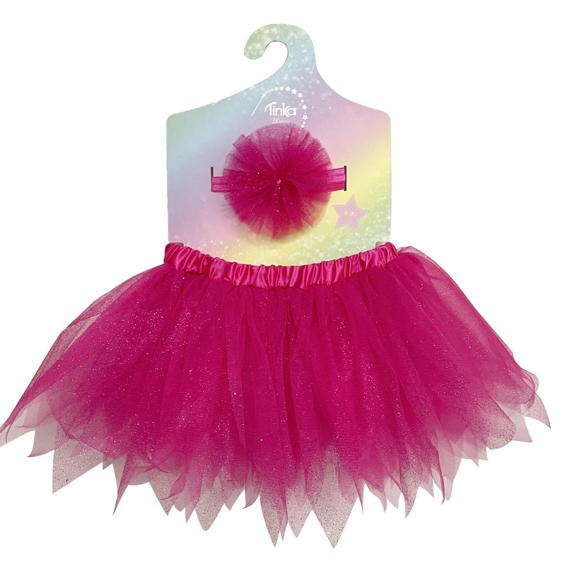 Skjørt og hårpynt rosa m/glitter