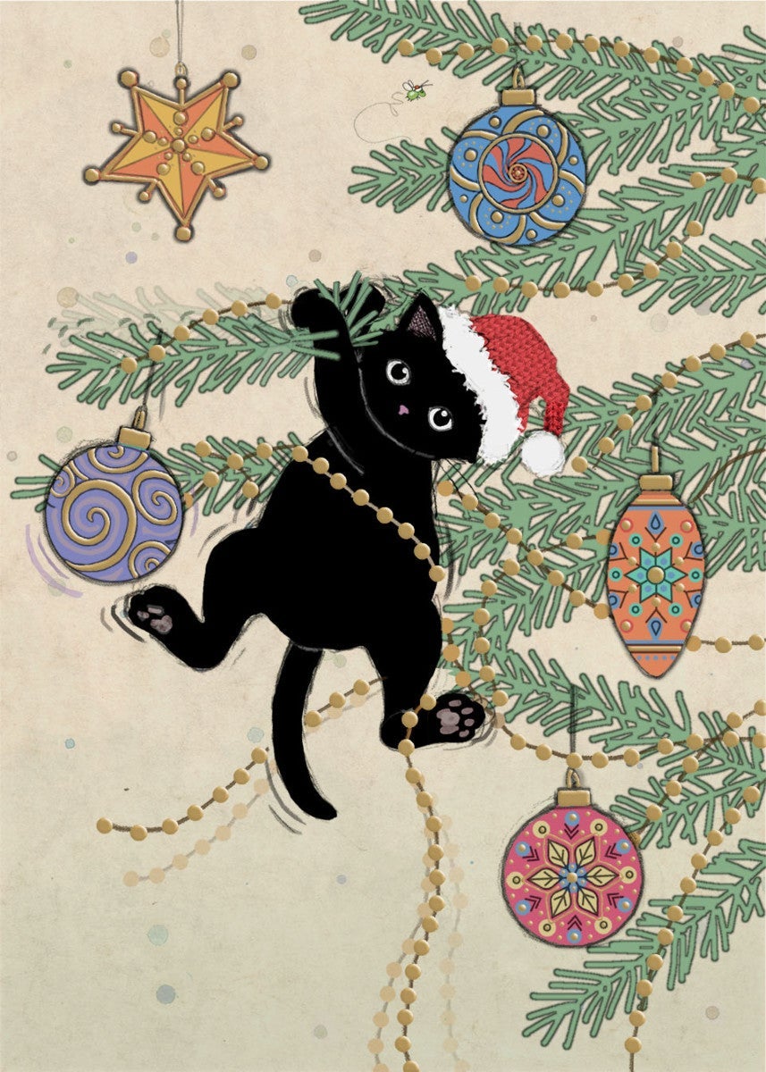 Julekort Bug Art Paper and Foil Christmas Kitty - 12x17 cm