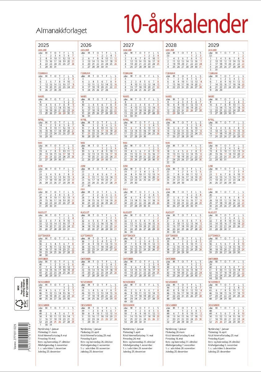 Kalender 2025 7.Sans Tiår 2025-2034