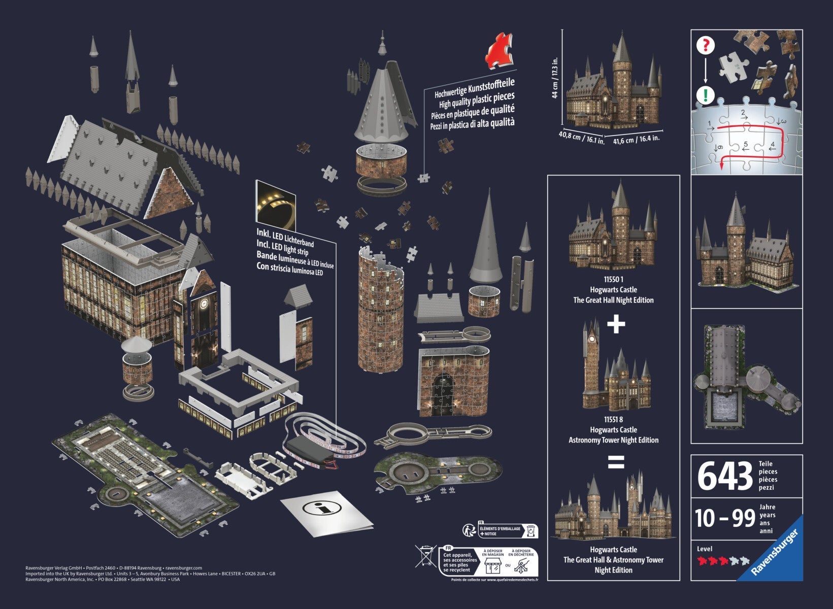 Puslespill 3D 540 Galtvort slott m/lys Ravensburger
