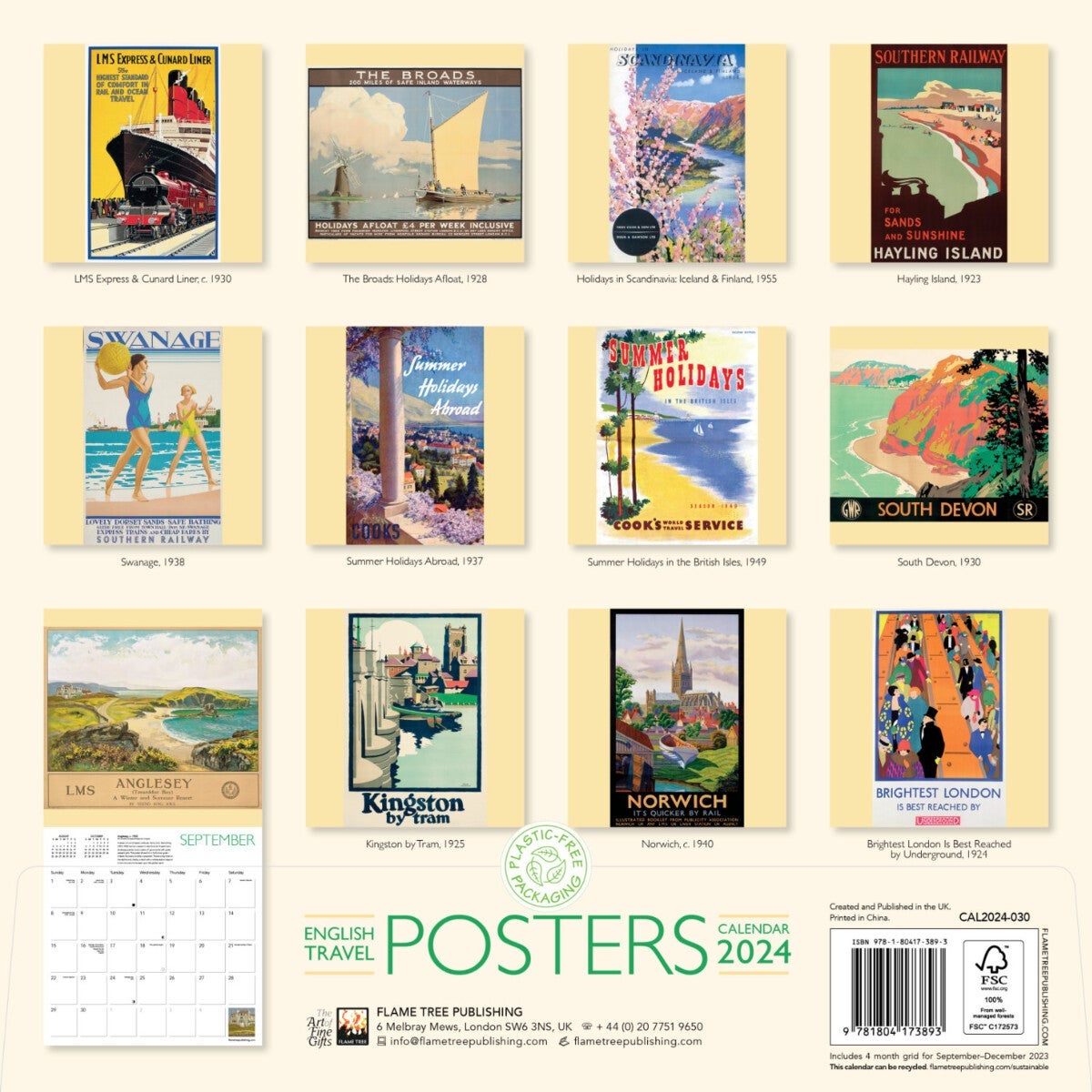 Kalender 2024 Eng Travel Posters 30x30cm