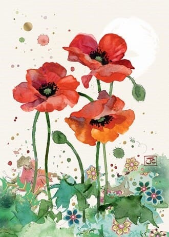 Kort Dobbelt 167x118mm Collage Three Red Poppies