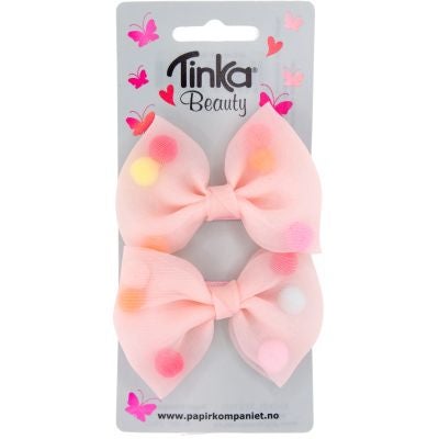 Hårklips Sløyfe m/pom pom 2 Stk Tinka Beauty