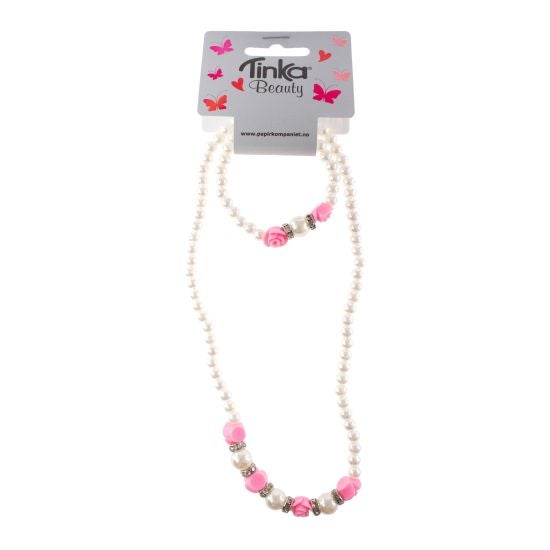 Halskjede m/Armbånd Roser/Perler