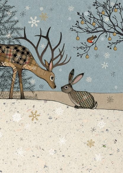 Doble julekort 12x17 Paper & Foil, Deer and Rabbit