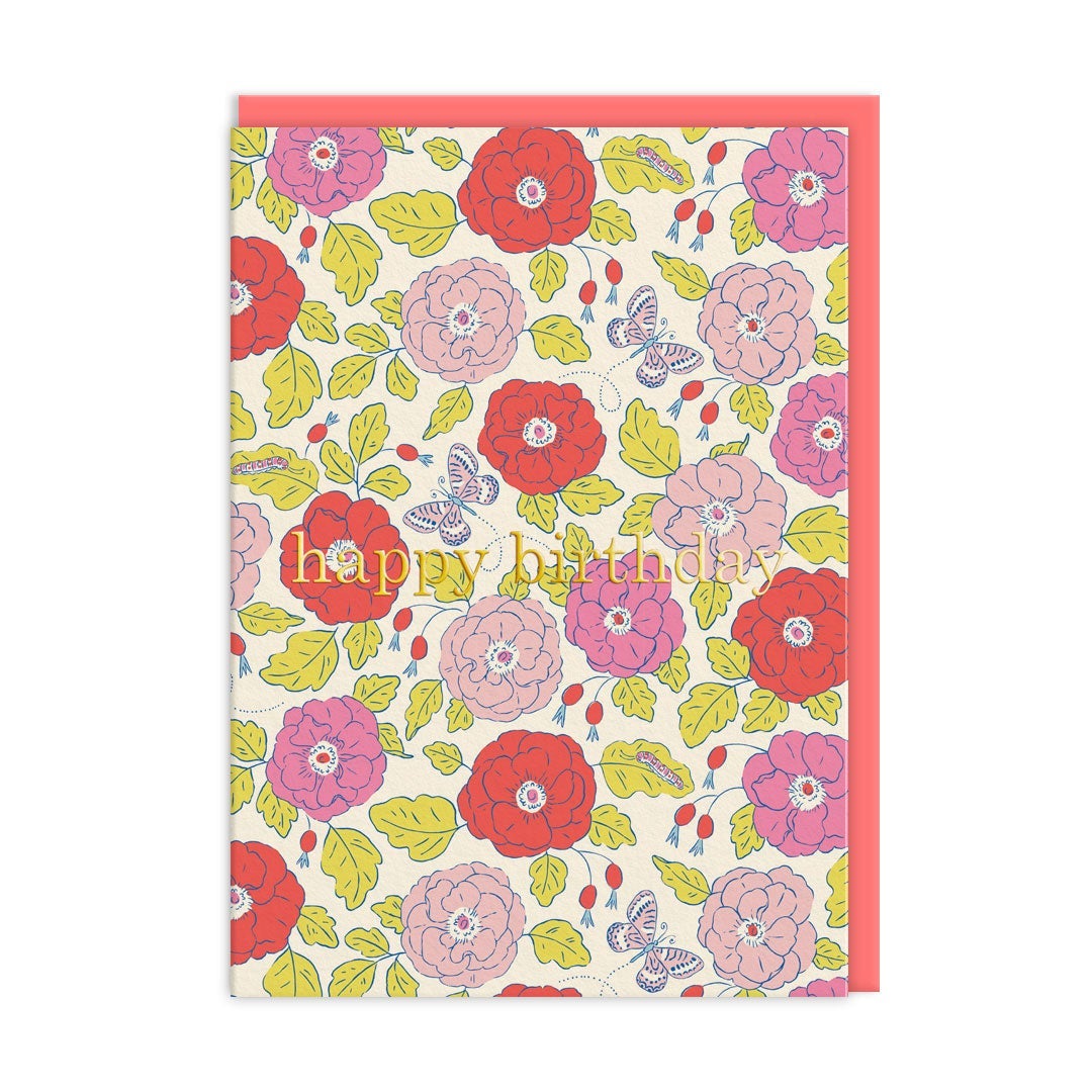 Kort Butterfly Floral Happy Birthday