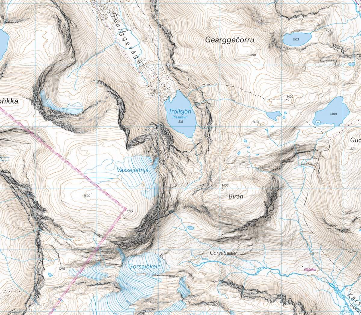Högalpin karta: Abisko, Björkliden -  Riksgränsen