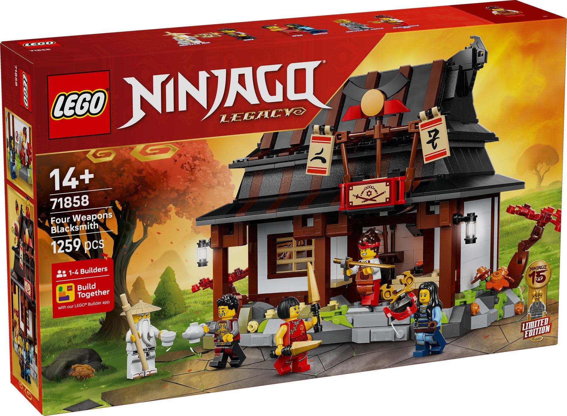 Lego 15-årsjubileumssett med 4 våpen-smia 71858