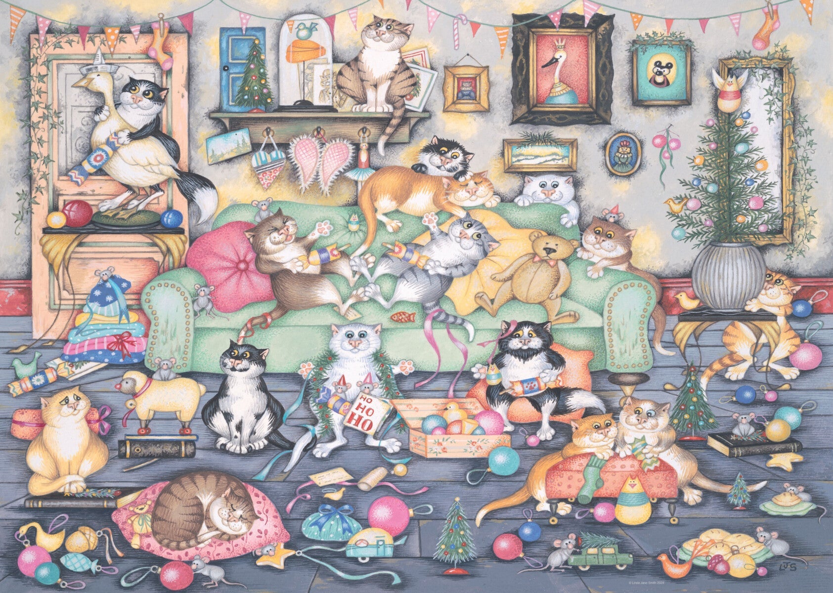 Puslespill 1000 Gale Katter Jul Ravensburger