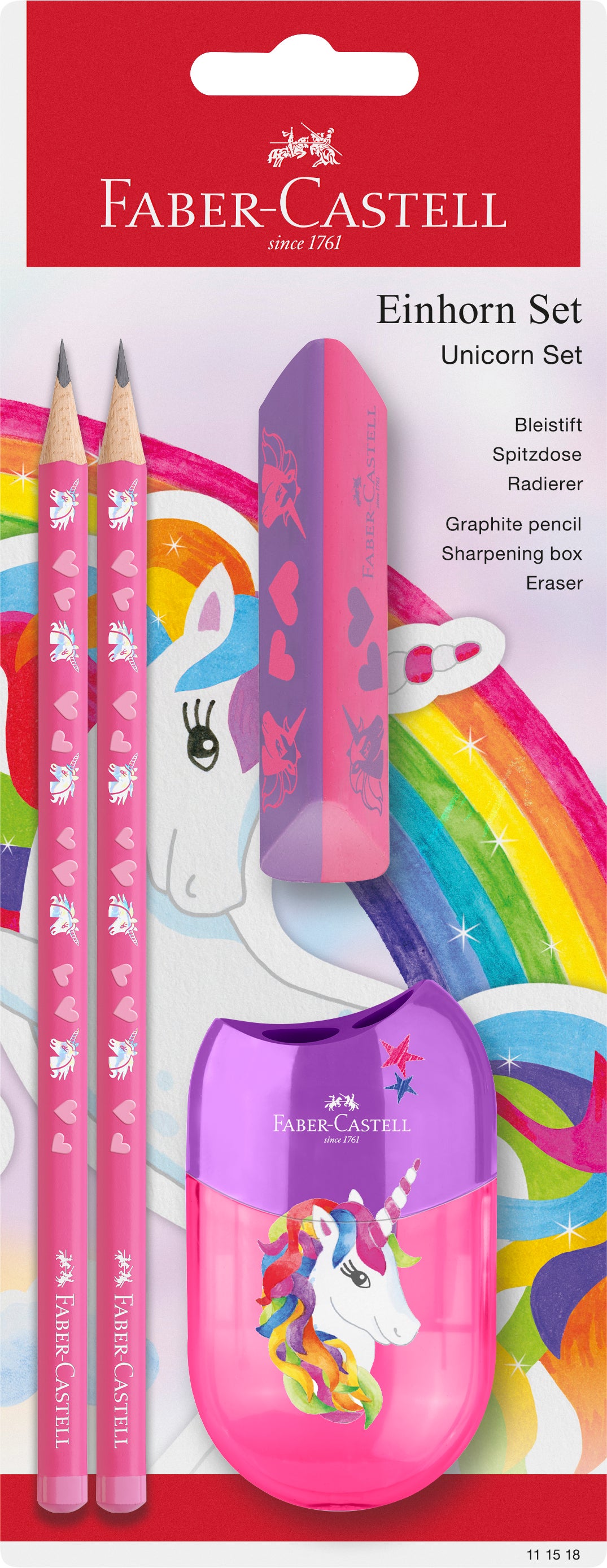 Blyantsett Unicorn Viskelær Spisser Rosa