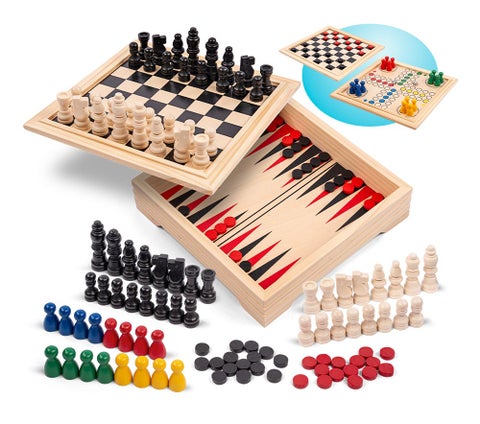 Spill i Tre Ludo Sjakk Dam Backgammon