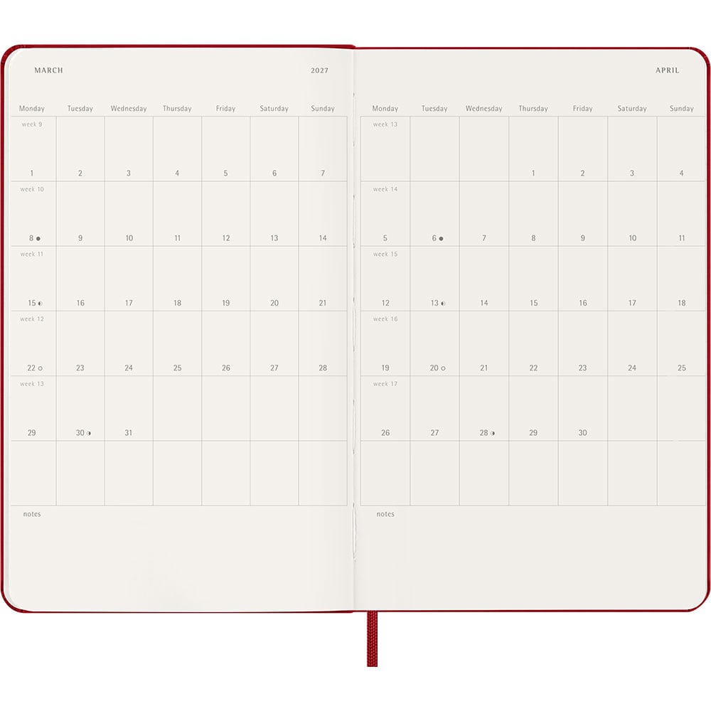 Kalender Moleskine 26/27 18m Hard Large Uke Notat Rød