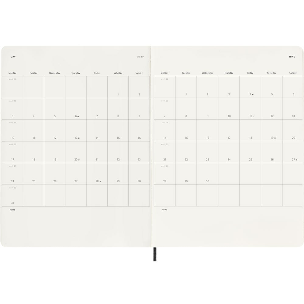 Kalender Moleskine 26/27 18m Soft XL Uke Notat Sort