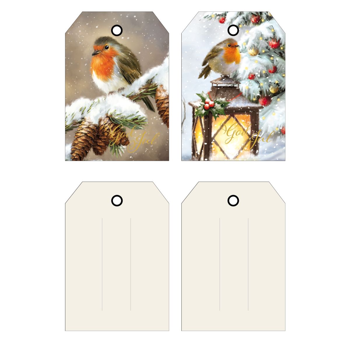 Julemerkelapper 6 pk To motiv Fugl Lykt Kongle