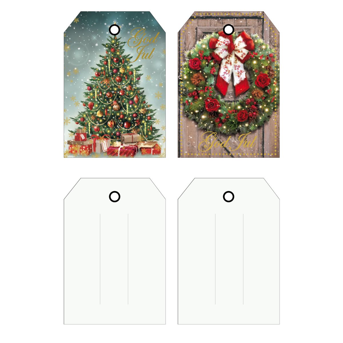 Julemerkelapper 6 pk To motiv Juletre Krans