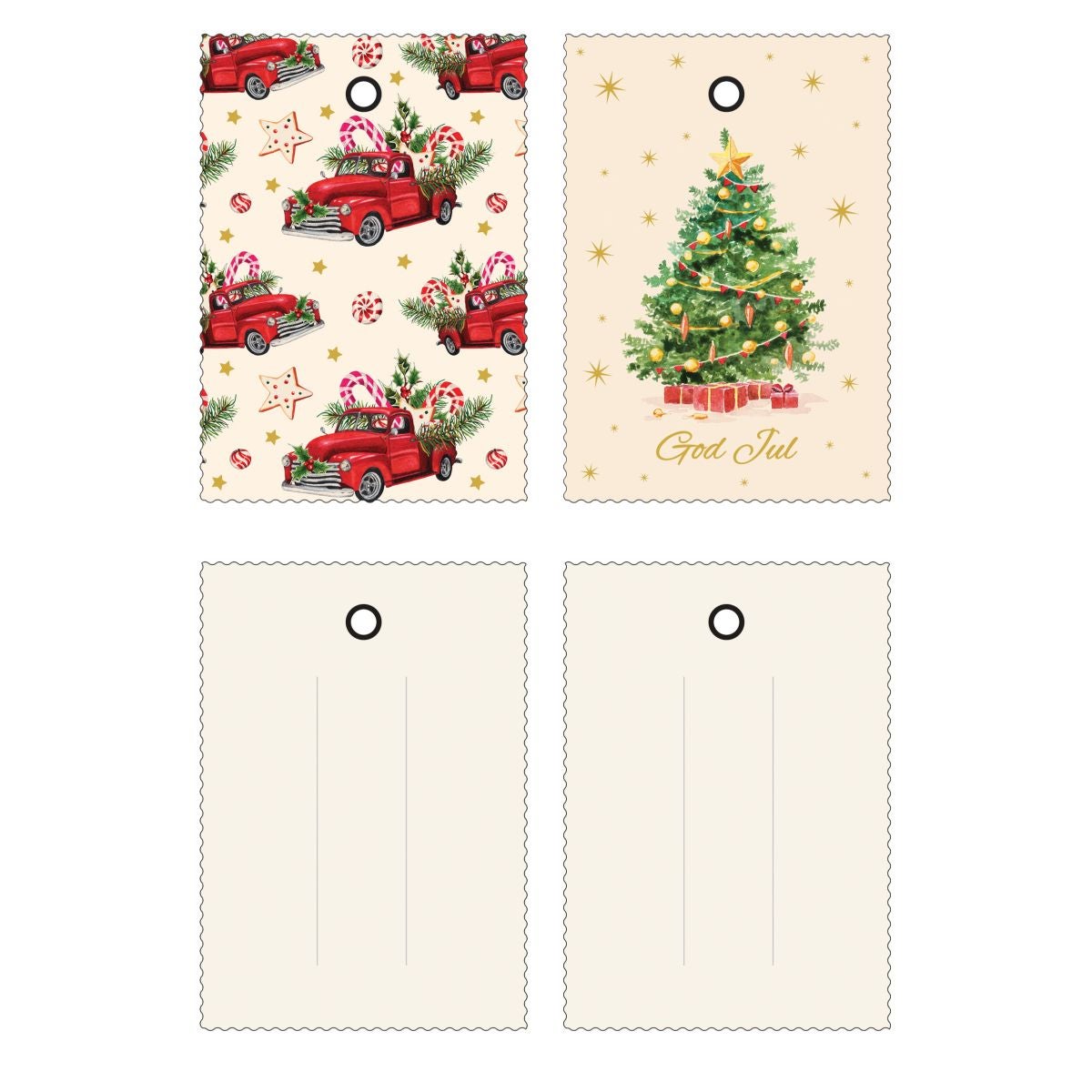 Julemerkelapper 6 pk To motiv Bil Tre