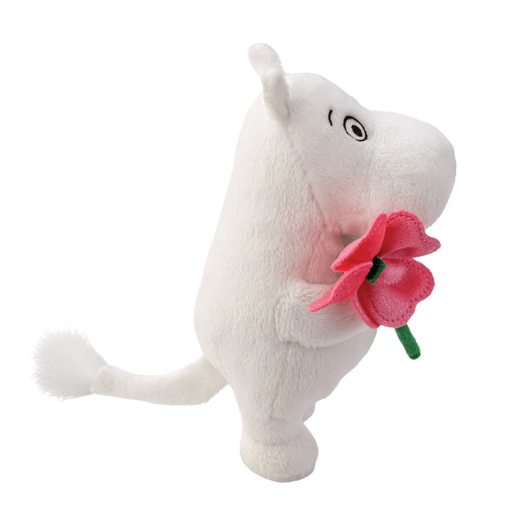 Bamse Mummitrollet Rosa Blomst 17cm Hvit