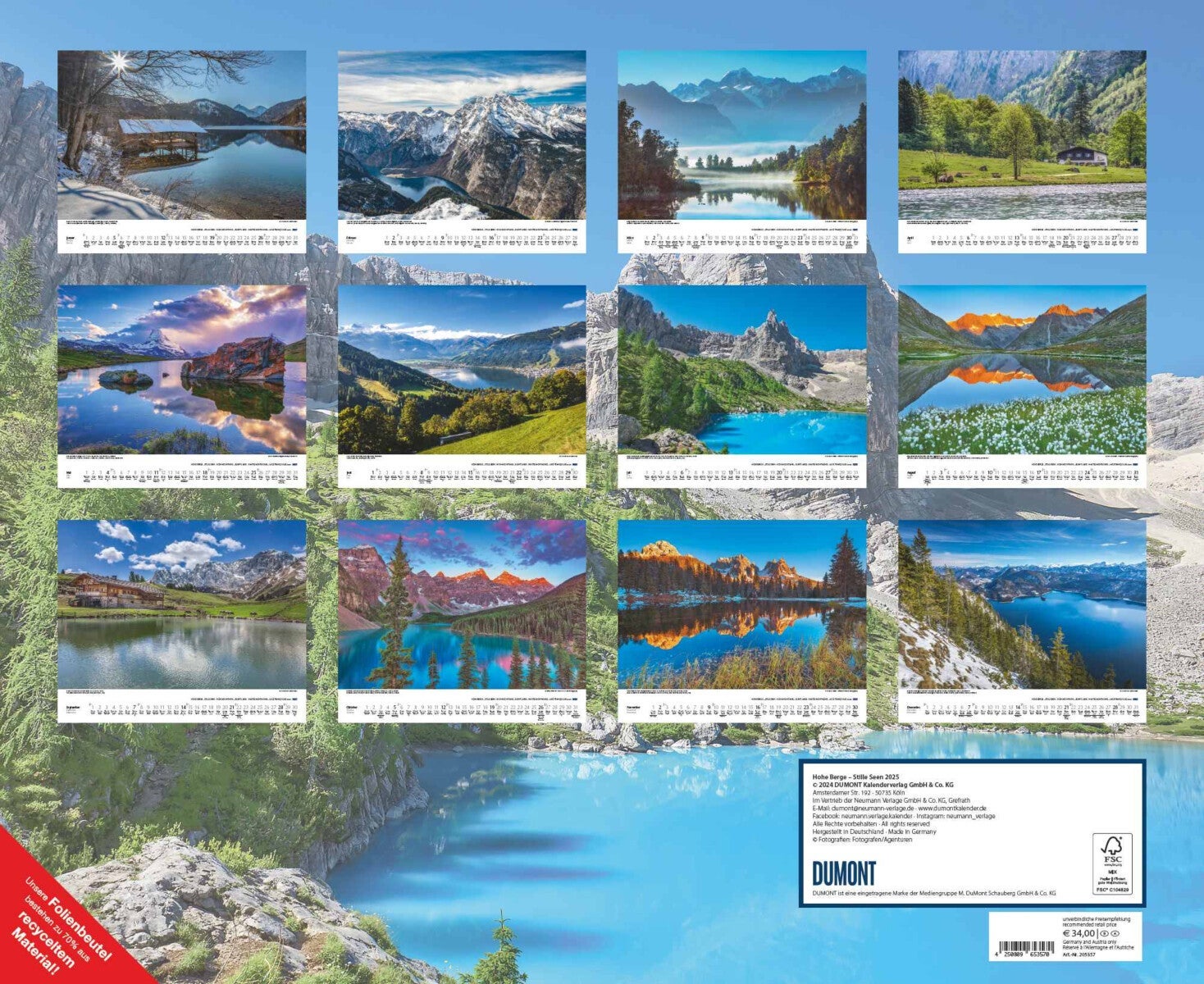 Kalender 2025 Mountain and Lakes 52x43cm