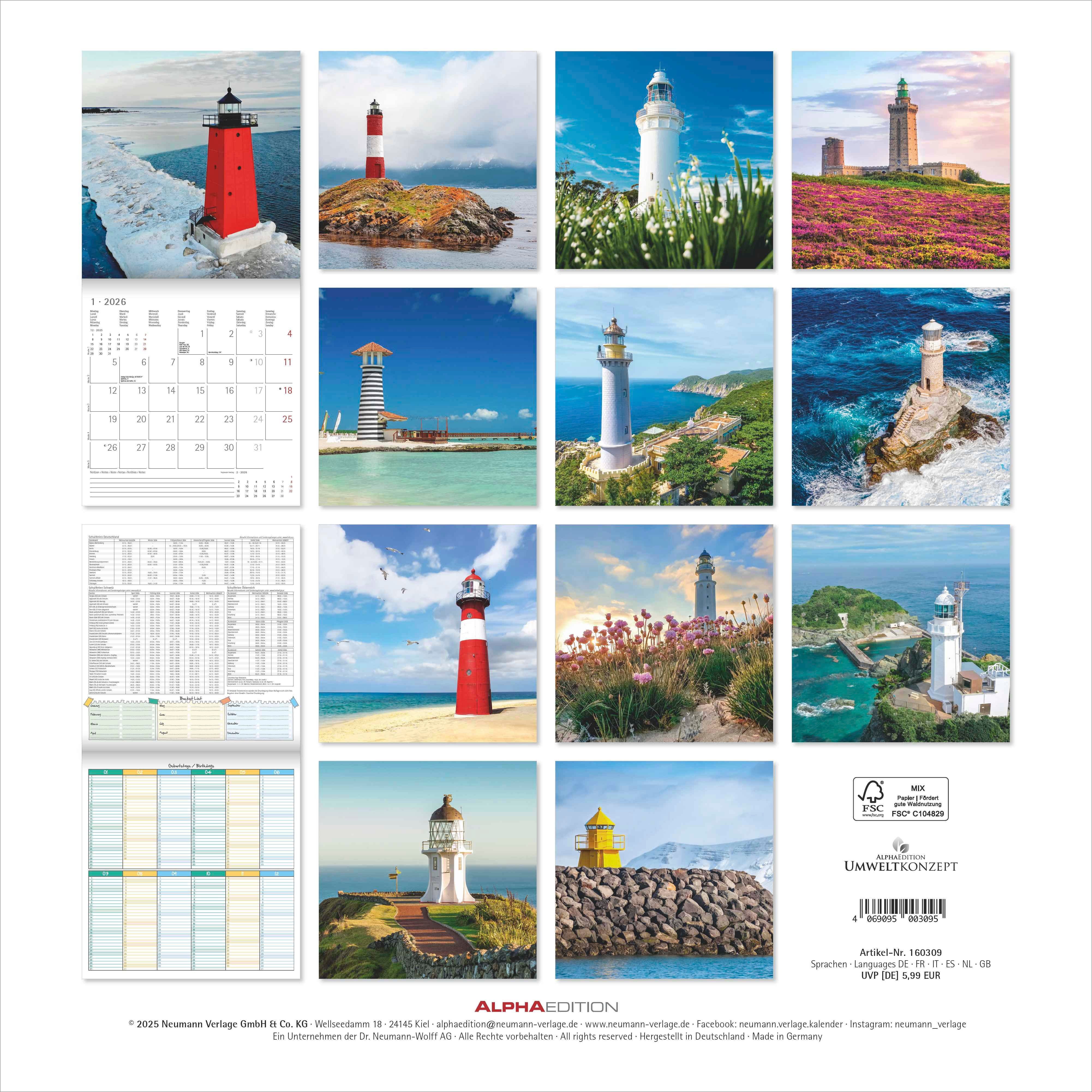 Kalender 2026 30x30 Lighthouses
