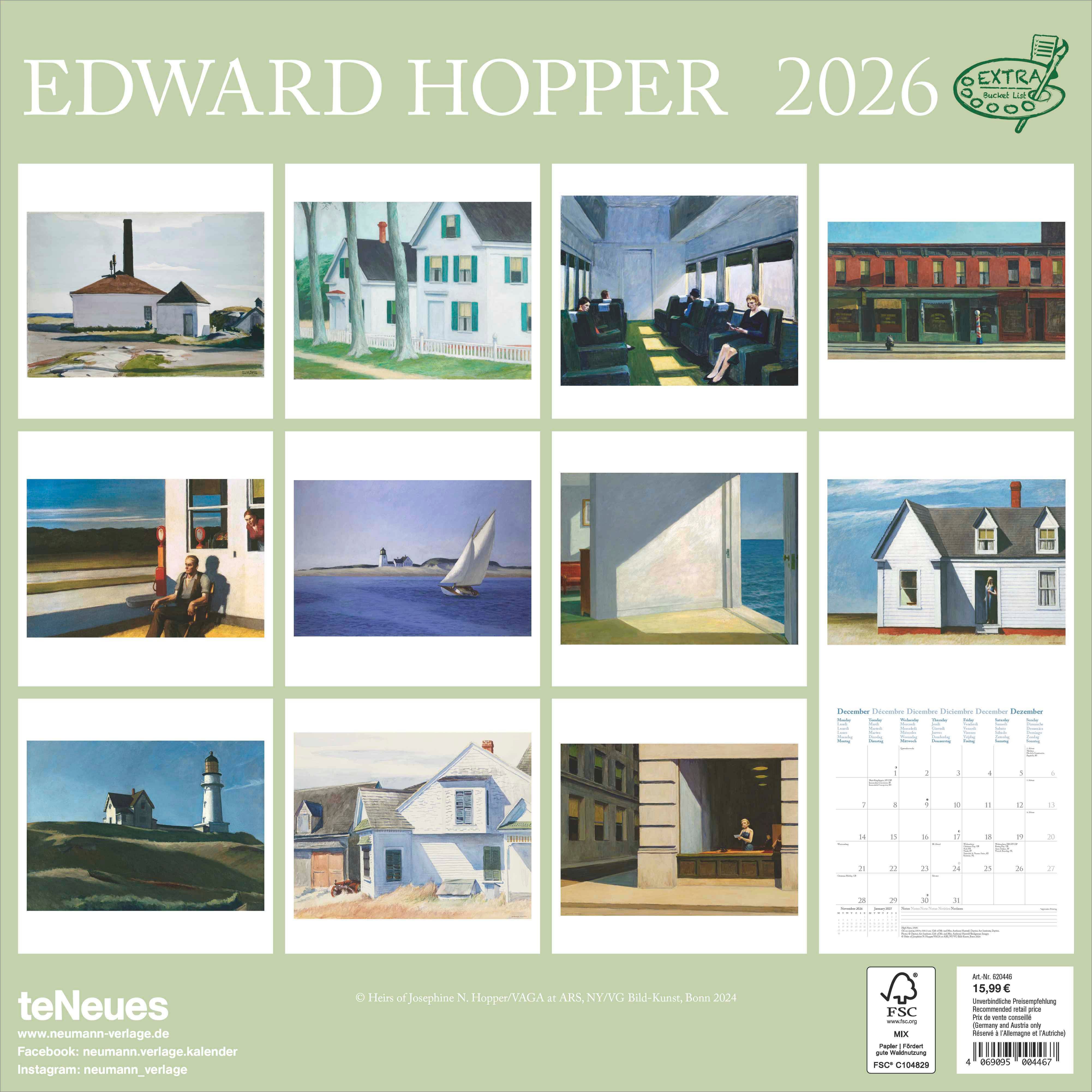 Kalender 2026 30x30 Edward Hopper