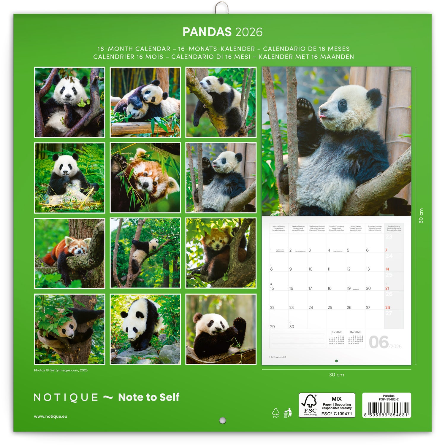 Kalender 2026 30x30 Pandas