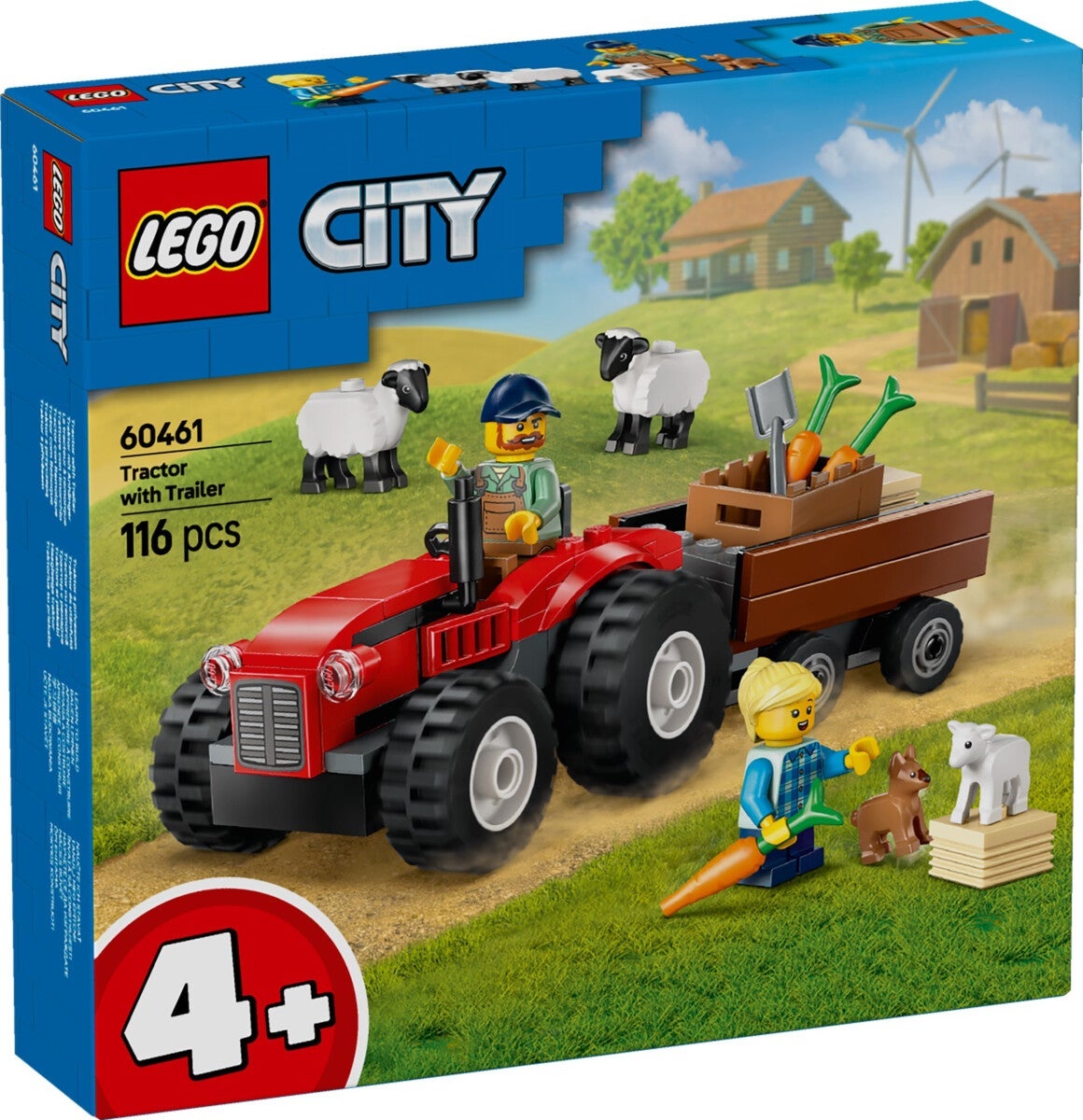 Lego Sett med rød traktor, henger og sau 60461