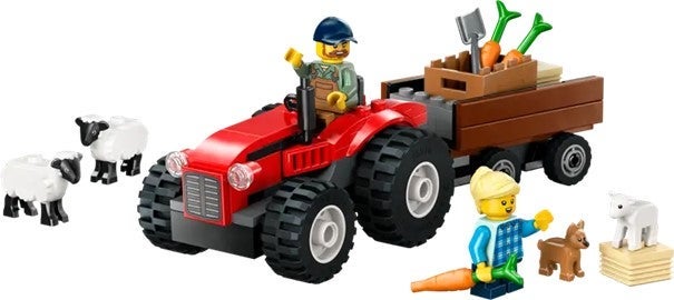Lego Sett med rød traktor, henger og sau 60461