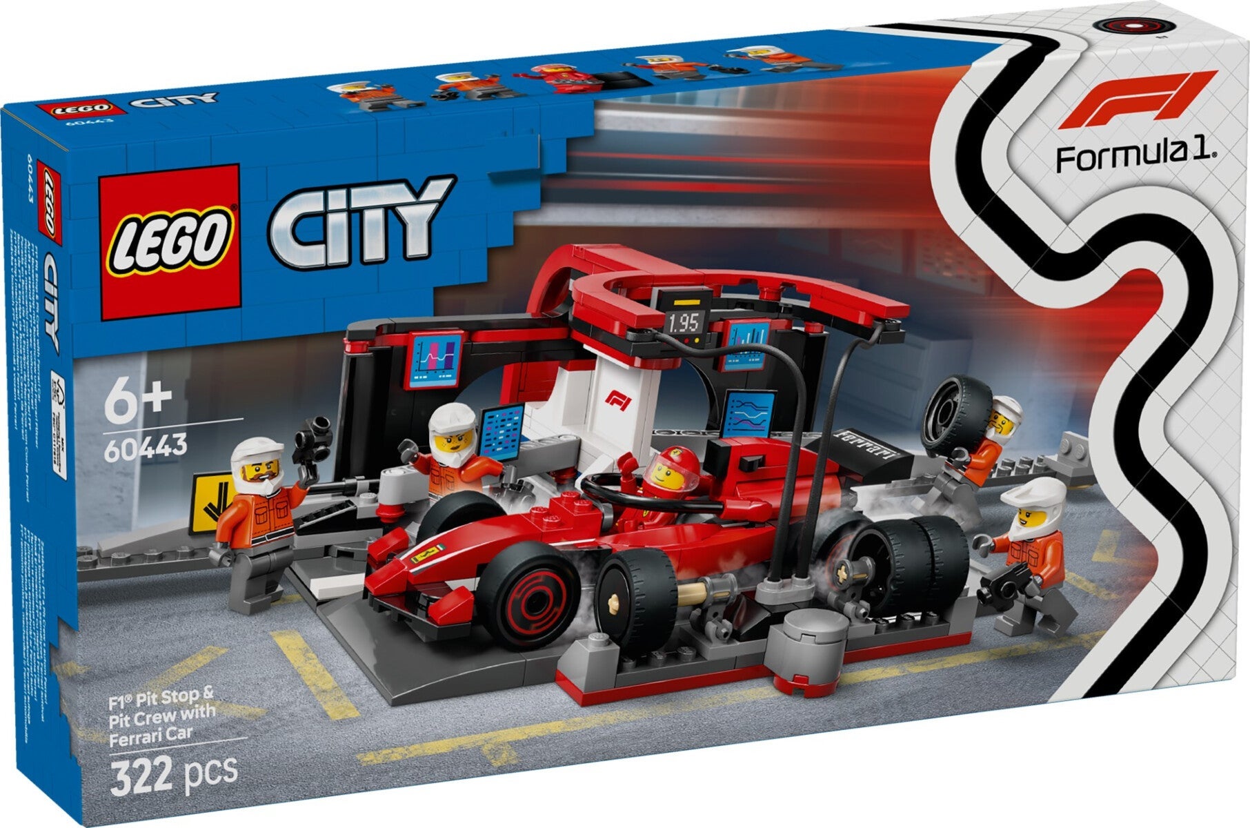 Lego F1-depotstopp og -team med Ferrari-bil 60443