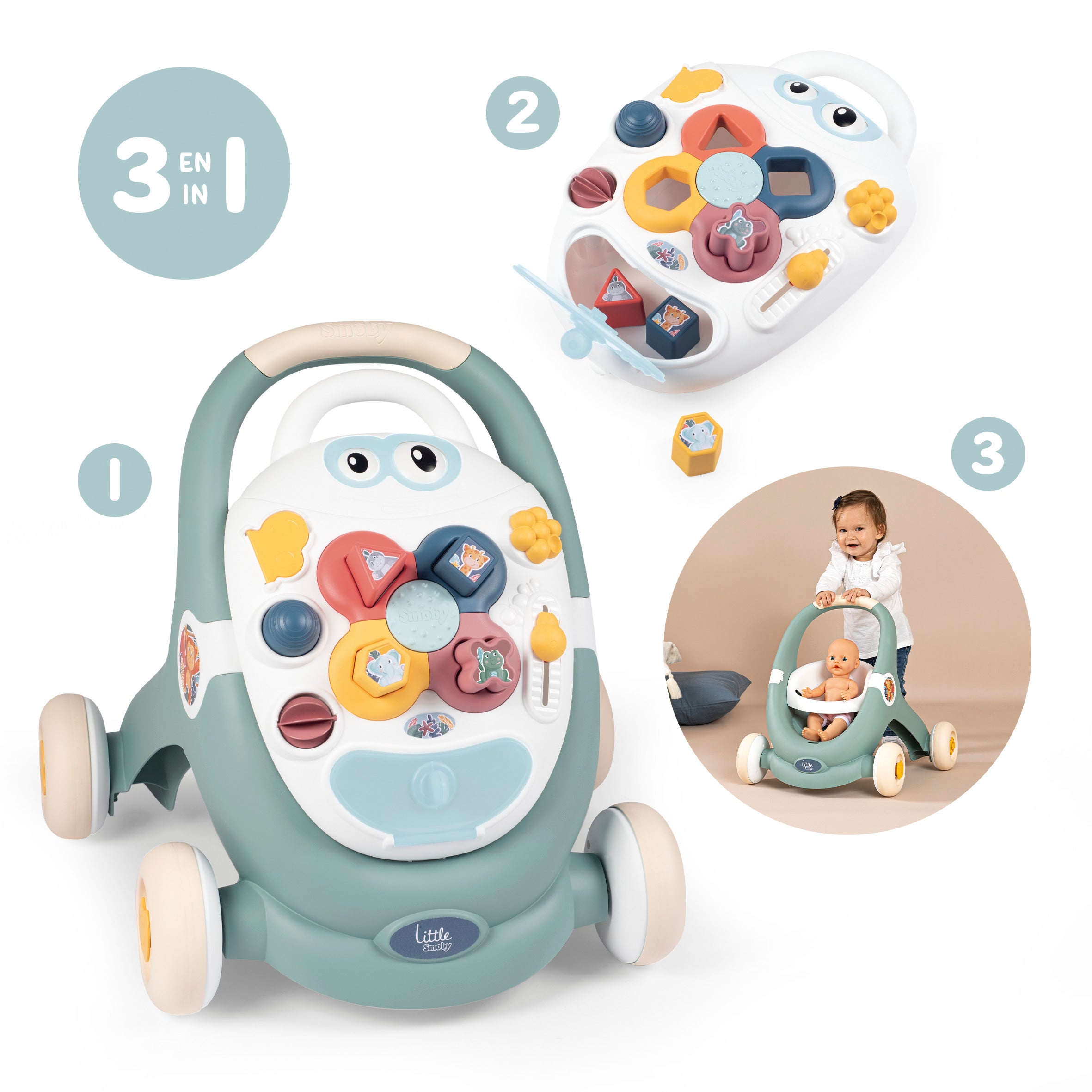 Little Smoby 3 I 1 Lære Å Gå Vogn