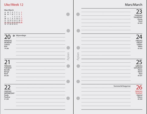 Kalender 2026 Aplan Pocket Uke Årssett