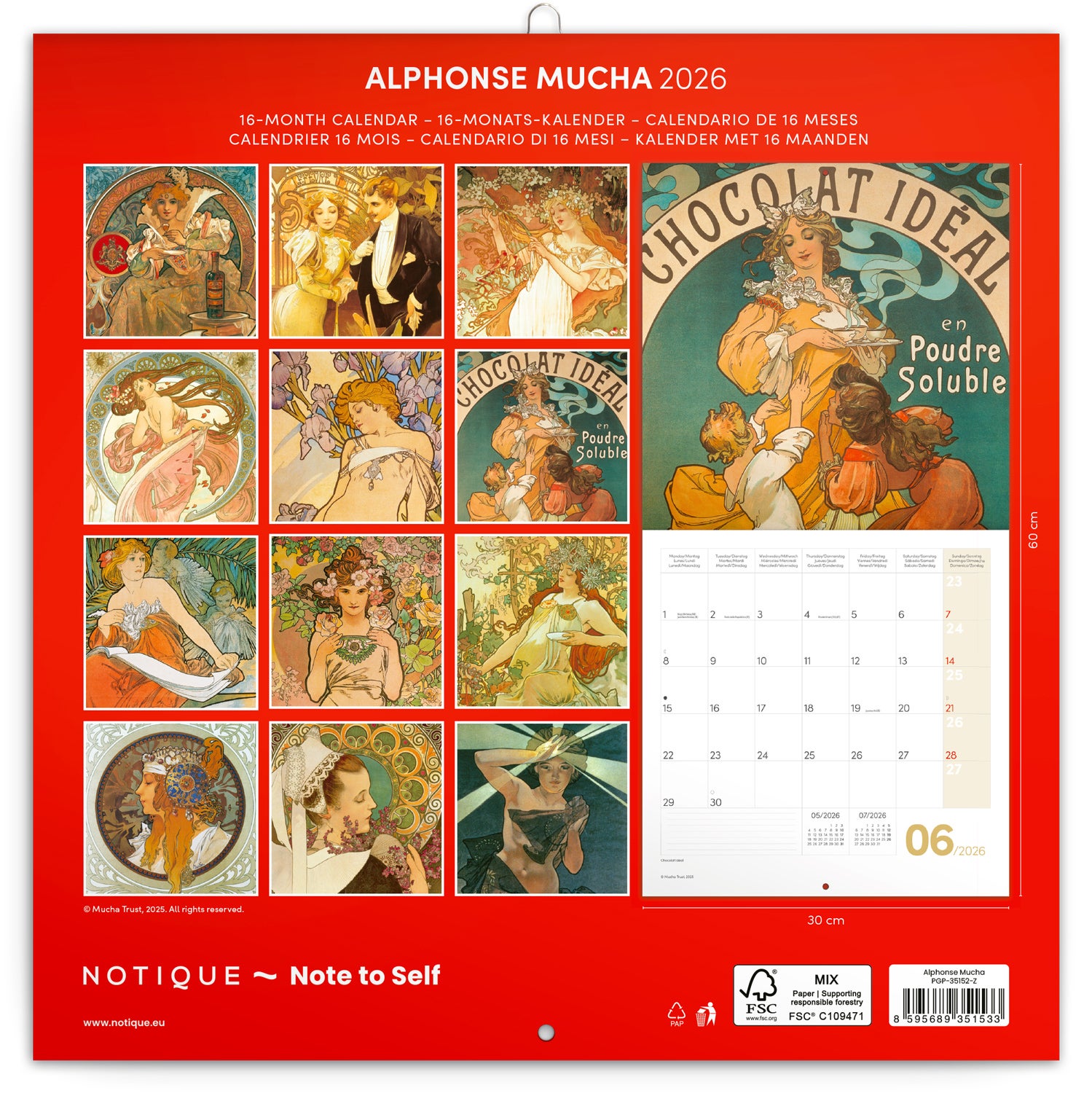 Kalender 2026 30x30 Alphonse Mucha
