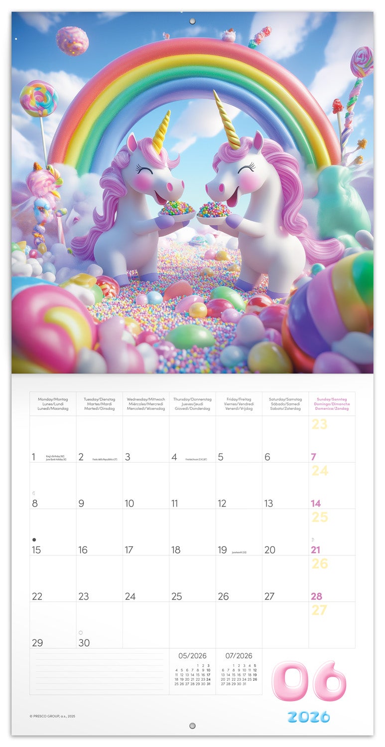 Kalender 2026 30x30 Happy Unicorns