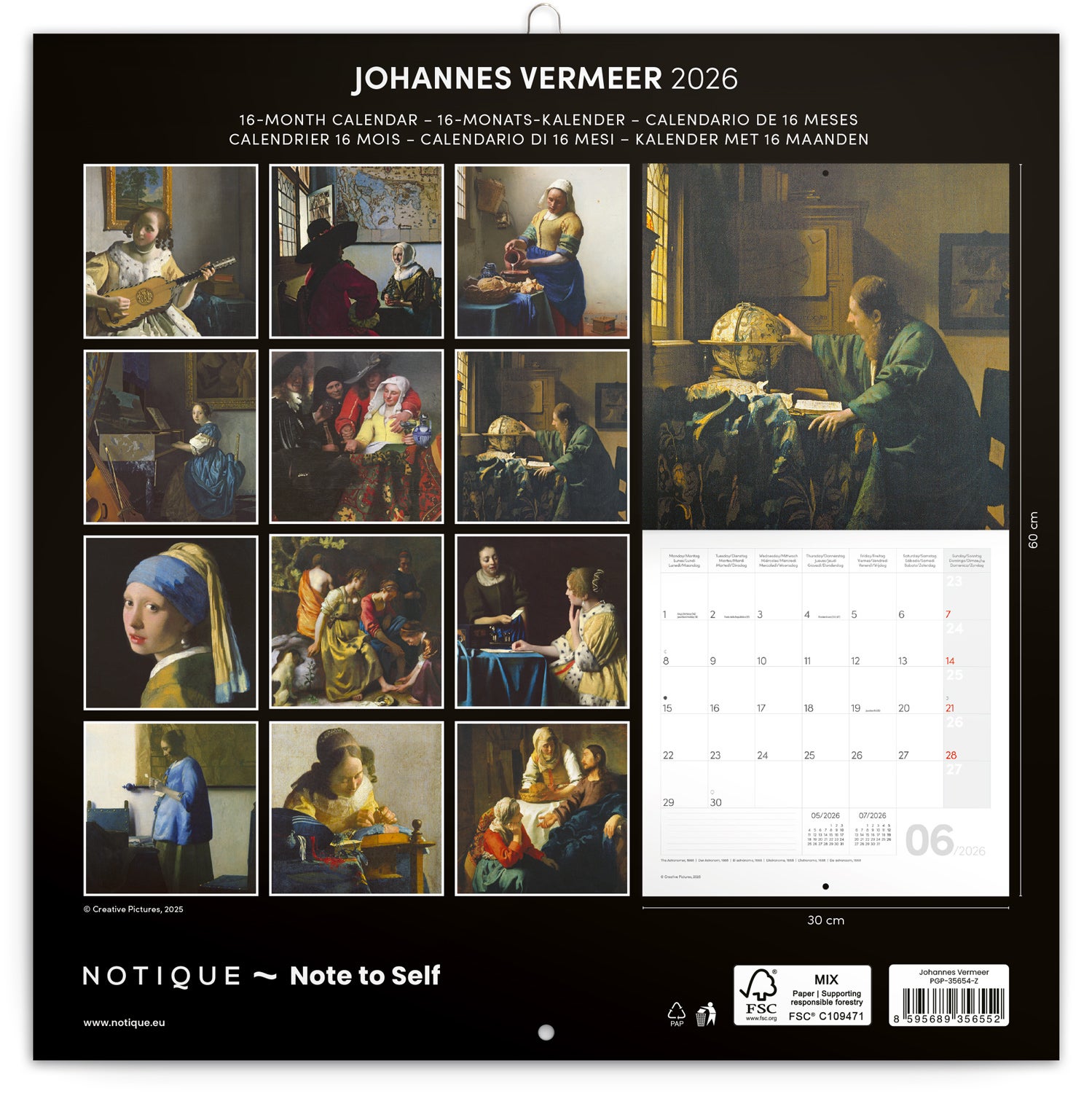 Kalender 2026 30x30 Johannes Vermeer