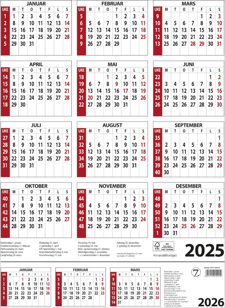 Kalender 2025 7.Sans Årskalender A3