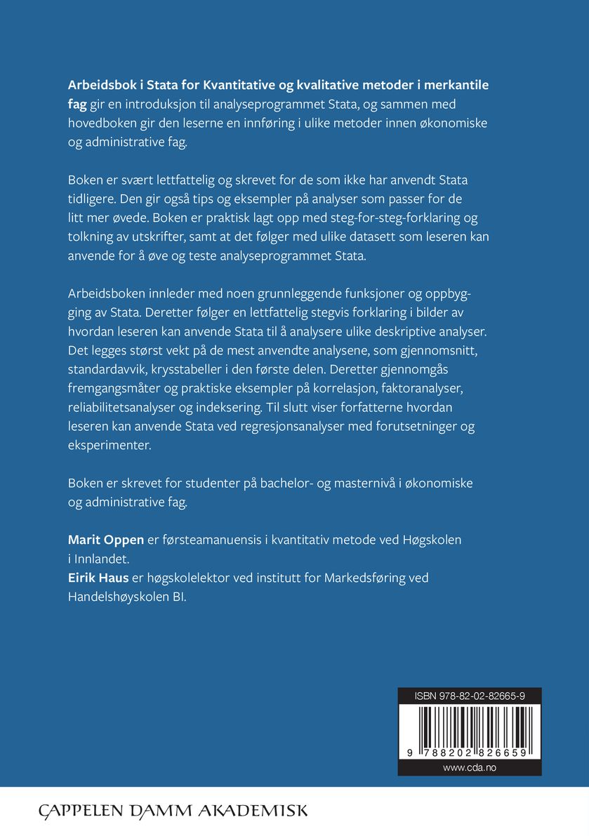 Arbeidsbok i Stata for Kvantitative og kvalitative metoder i merkantile fag