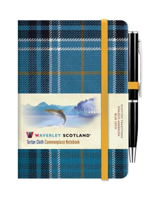 Waverley Blue Loch Tartan cloth mini notebook with pen - Waverley Scotland Tartan Commonplace Notebooks
