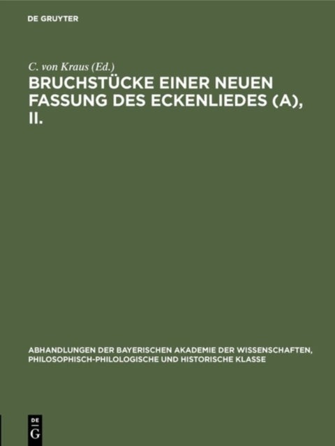 Bruchstucke Einer Neuen Fassung Des Eckenliedes (A), II.