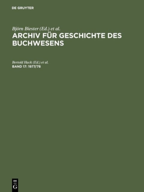 Archiv fur Geschichte des Buchwesens, Band 17, 1977/78