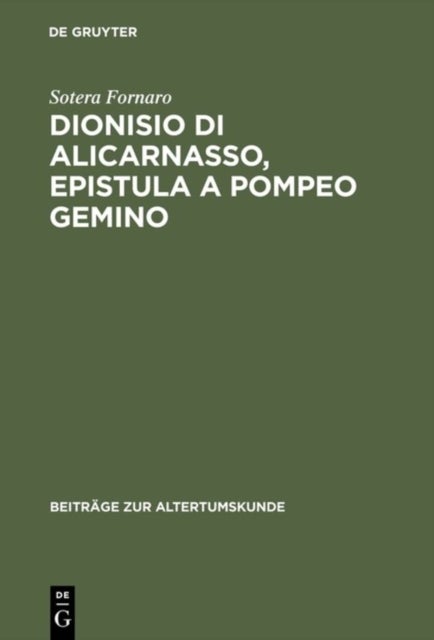 Dionisio Di Alicarnasso, Epistula a Pompeo Gemino