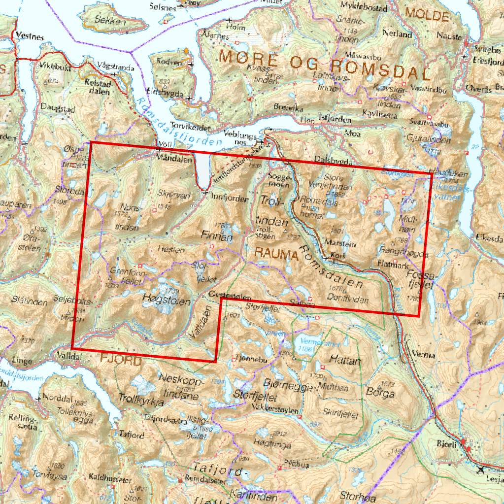 Høyfjellskart Romsdalen: Trolltindan & Høgstolen